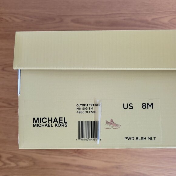 ❤️Michael Kors Olympia Mixed Media Trainer Platform 8M Women Shoes Sneakers Pink - Picture 9 of 12